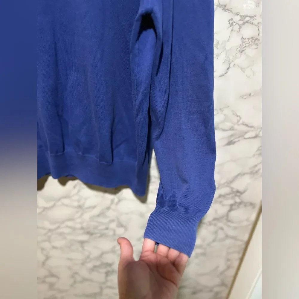 Zara Man Sweater Large Blue Fine Cotton V-neck Longsleeve Bulgaria